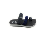 Men's black and navy blue open-toe sandal with three straps and flat sole