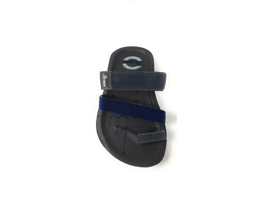 Men's black sandal with blue and grey adjustable straps, casual open-toe footwear