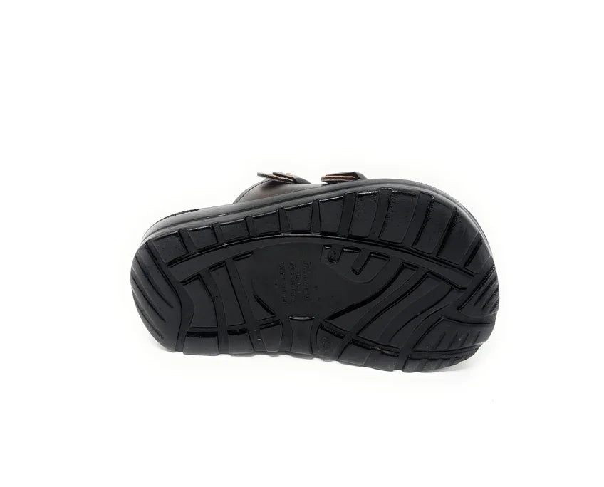 Black non-slip sandal outsole with textured grip, shown on a white background