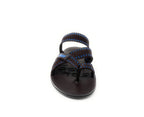 Black and blue strappy sandal for men with cushioned sole, front view on white background