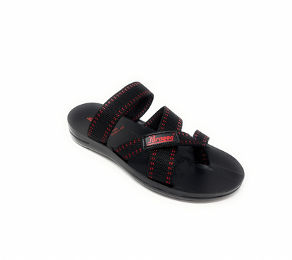 Paragon Mens 6962 Black with Red Stripes Woven Denim Flip Flop Sandals