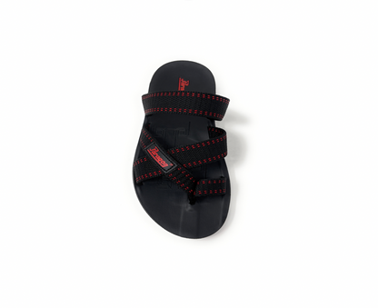 Paragon Mens 6962 Black with Red Stripes Woven Denim Flip Flop Sandals