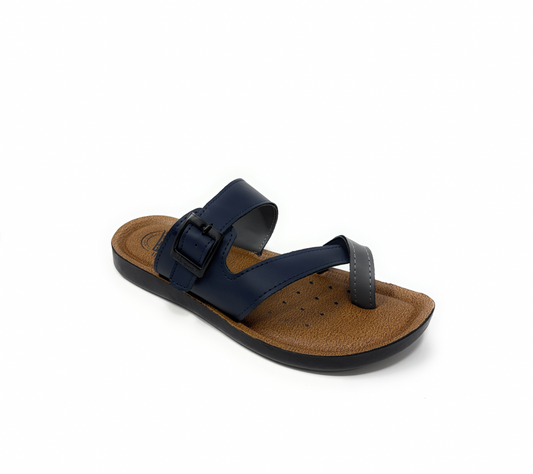 Paragon Mens 6225 Navy Grey Single Buckle Adjustable Strap Comfort Footbed Flip Flop Sandals