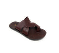 Men's brown leather sandal with crisscross straps on a white background