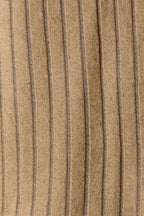 Brown ribbed knit fabric with vertical stripe pattern, close-up texture view